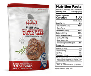 100% USDA Freeze Dried Beef Dices
