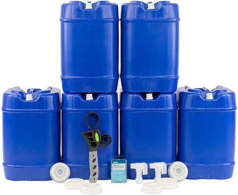 5 Gallon Stackable Water Tank- Set of 6 W/2 Spigots & Treatment